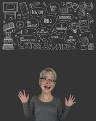 Woman with doodle elements Language courses