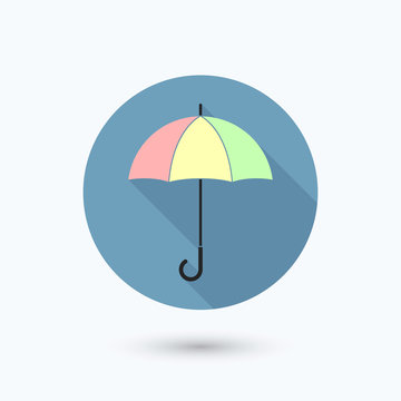 Flat multi colored umbrella icon with long shadow. Isolated on white background. Vector illustration, EPS 10.