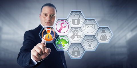 Businessman Activating Managed Services Icons