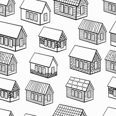 Fototapeta premium seamless pattern of wooden houses and brick, stone graphics 