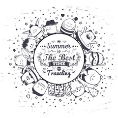 Funny characters with typography lettering summer design
