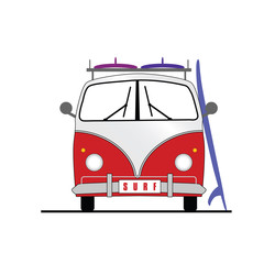surf vehicle with surfboard icon illustration in colorful