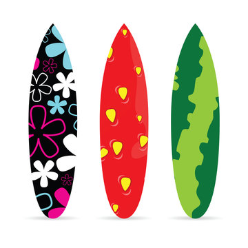 surboard with fruit and flower design illustration