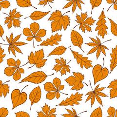Fototapeta premium Falling yellow leaves seamless pattern background