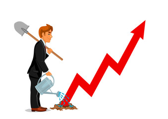 Businessman with spade. Business career growth