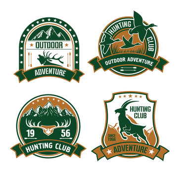 Hunting club shields icons set