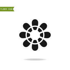 Floral flat icon, symbol. Silhouette flower isolated on white background.