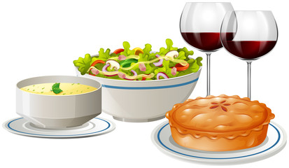 Set menu with food and wine