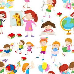 Seamless background with children reading and writing