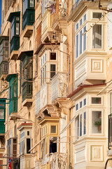 A traditional Maltese style balconies. Valletta.