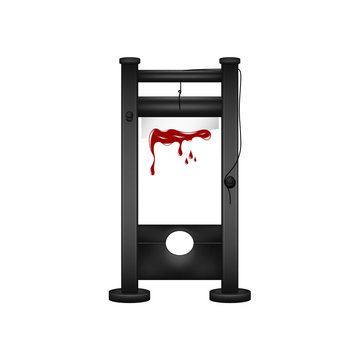 Guillotine in black design with bloody blade