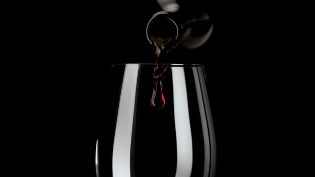 Camera follows red wine pouring into glass. Shot with high speed camera, phantom flex 4K. Slow Motion. 