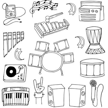 Doodle of music element on white backgrounds