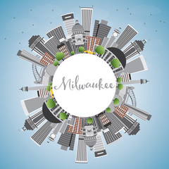 Milwaukee Skyline with Gray Buildings, Blue Sky and Copy Space.