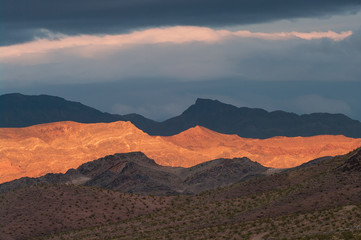 Fototapeta na wymiar Luminous landscape near Death Valley National Park at sunset.