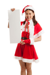 Asian Christmas Santa Claus girl with blank sign.
