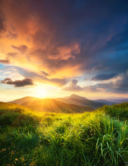 Mountain valley during sunset. Natural summer landscape