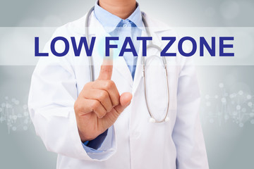Doctor hand touching low fat zone sign on virtual screen. medical concept