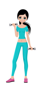 Sports girl with dumbbells