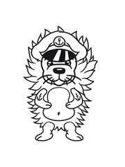 captain hedgehog Käptn seaman chef hat mariner ship boat sea water sail anchor cool
