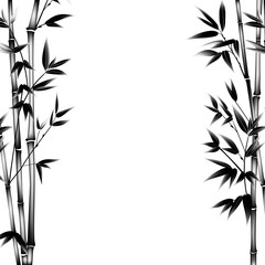Ink paint bamboo bush. Decorative bamboo branches. Card with black bamboo plants isolated on white background. Vector illustration.