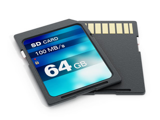 64 GB SD card isolated on white background. 3D illustration