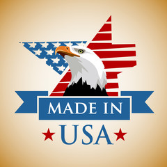 Vector composition with the symbols of the United States. Made in USA. Patriotic label USA.