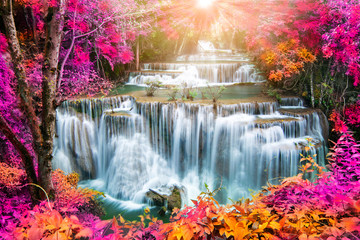 Amazing waterfall in autumn forest  