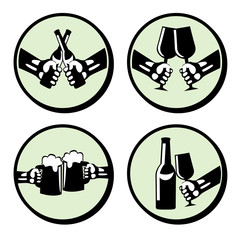 Set hands with drink. Retro styled vector icons.