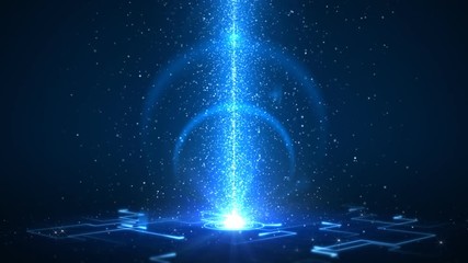 Loopable high-tech background of glowing data moving through an abstract cyber world.