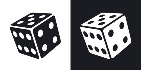 Vector dice icon. Two-tone version on black and white background