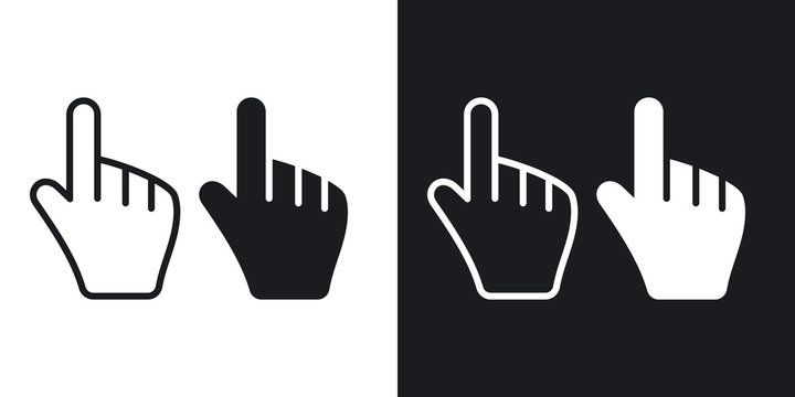 Vector hand cursors icon. Two-tone version on black and white background