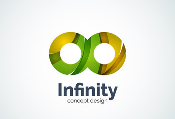 Abstract business company infinity logo template, loops or eight number concept - geometric minimal style, created with overlapping curve elements and waves. Corporate identity emblem