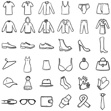 Vector Set of Black Doodle Clothes Icons