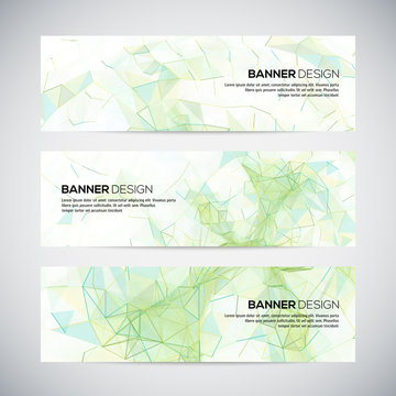 Banners with abstract colorful triangulated lined geometric background