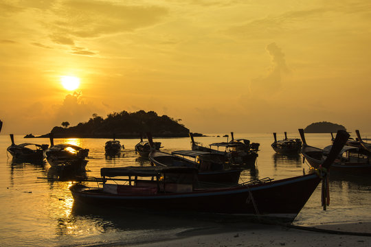 Silhouette sea sunlight fishboat