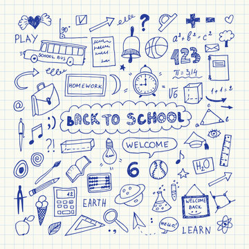 Back to school. Notebook doodle set. Freehand drawing