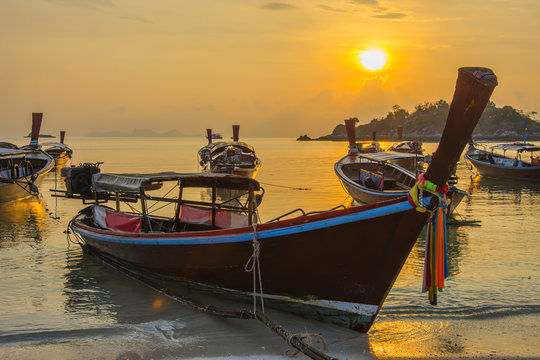 Silhouette sea sunlight fishboat