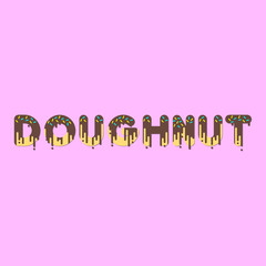 Doughnut. Chocolate doughnut bubble font with dripping paint. Vector illustration.