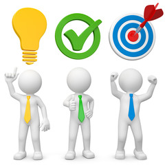 3d Männchen mit Ideen, haben Erfolg und Zustimmung bekommen