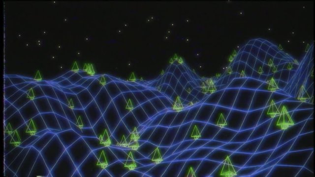 Retro video game VHS tape 3d landscape vector arcade wireframe terrain 4k

