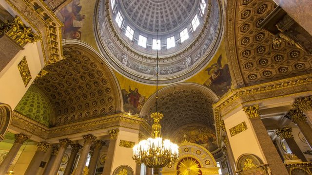 Interior of Kazan Cathedral with people timelapse hyperlapse. SAINT PETERSBURG, RUSSIA