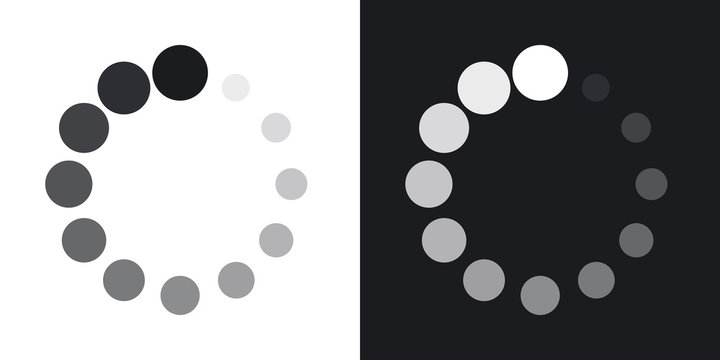 Vector circular loading icon. Two-tone version on black and white background