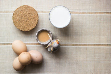 Milk jam with egg / Breakfast concept