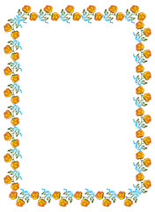 Vertical frame with yellow roses. Vector clip art.