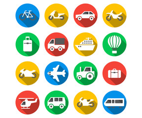 Flat icon set of travel and transport