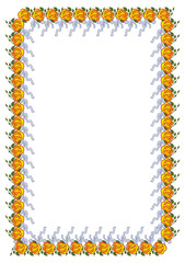 Vertical frame with yellow roses. Vector clip art.