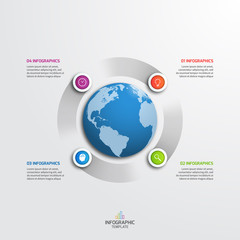 Circle infographic template with globe with 4 options. 