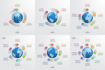 Set of circle infographic templates with globe. Business concept