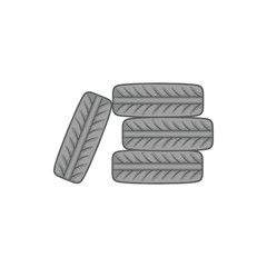 Pile of black tires icon in cartoon style on a white background